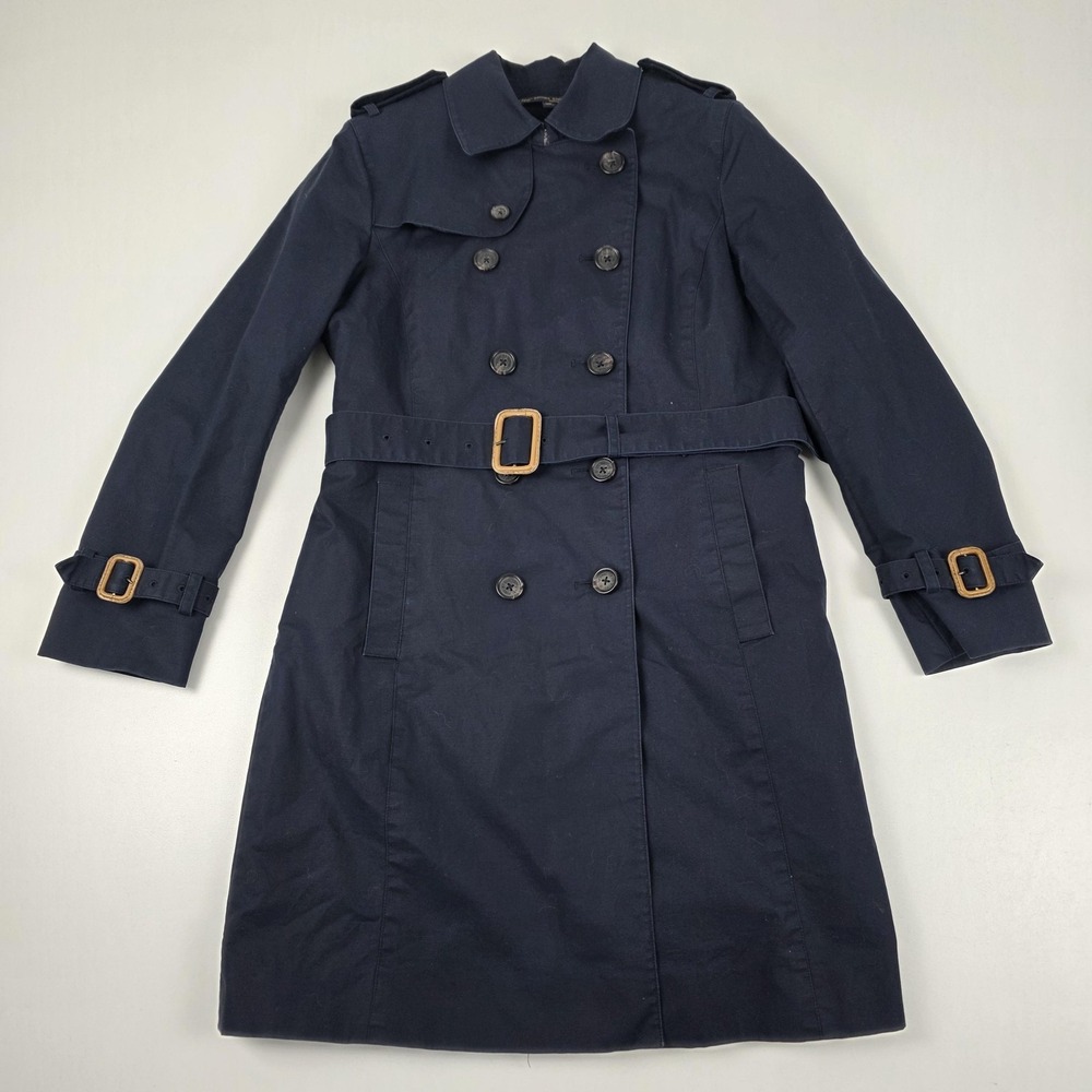 Brooks Brothers Coat Womens 10P Blue Belted Trench Mid Length Lined Classic